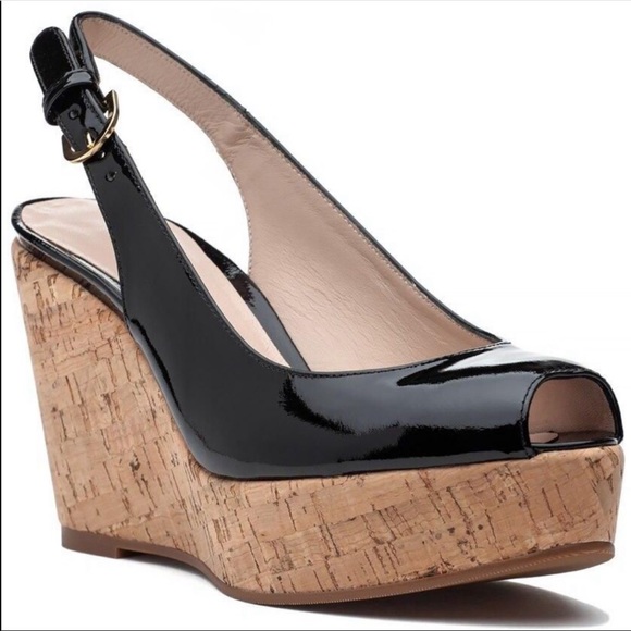 Stuart Weitzman Shoes - Stuart Weitzman Patent Leather Open Toe Slingback Cork Wedges Sz 41.5/11…